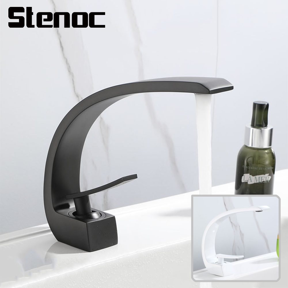 Silicone Tap Washer - Czarno-białe baterie umywalkowe z zakrzywionym designem,